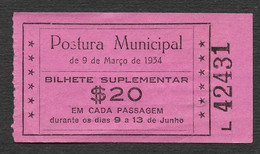 Lisbonne Portugal Carris Tramway Ticket Supplémentaire Fiscale Fêtes Lisbonne 1934 Lisbon Tram Additional Revenue Ticket - Europa