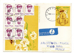 Pologne--1989 - Entier CP  Fleur -cachet  CHOROSZO ...complément En Timbres --destiné à Paris (France) - Ganzsachen