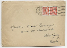 FRANCE MERCURE 15C PAIRE N° 408 PAIRE LETTRE PARIS 29.XII.1938 RUE BALLU AU TARIF IMPRIME - 1938-42 Mercurio