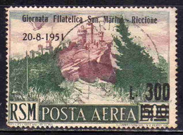 REPUBBLICA DI SAN MARINO 1951 POSTA AEREA AIR MAIL GIORNATA FILATELICA RICCIONE SOPRASTAMPATO LIRE 300 SU 500 USATO USED - Luftpost