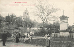 Cornebarrieu * Route Et Vue Sur L'église Et Le Château * Attelage * Villageois - Autres & Non Classés