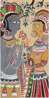 Original Painting-  Radha And Krishna- Acrylic Hand-painting On Art Paper- Indian- Madhubani Style Art Work By Neema - Acrylic Resins