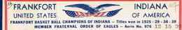 Basket Ball : Vintage Card From Frankfort (Champions Of Indiana 1925 - 29 - 36 - 39) - Basket-ball