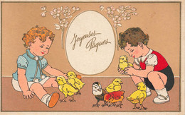 Joyeuses Pâques * Cpa Illustrateur * Enfants Jouant Avec Des Poussins - Pâques