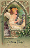 Ange * Cpa Illustrateur * Angelot Jouant De La Harpe * Joyeux Noël - Anges