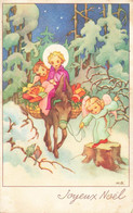 Joyeux Noël * Cpa Illustrateur * Enfants Sur Un âne Apportant Les Cadeaux * Ange Angelot - Other & Unclassified