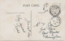 GB 1908, Very Fine Postcard With K2 "BLACKPOOL / 2" And Postage Due Postmark "1 D. / 953" As Well As K1 "BIRMINGHAM" As - Cartas & Documentos