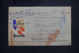 FRANCE - Vignette De La Chambre De Commerce De Paris Sur Document Commercial En 1932 - L 137892 - Brieven En Documenten