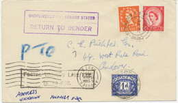 GB 1960 QEII 1/2d And 2 1/2d As Well As Postage Due 1d On Very Fine Rare Cover W. Railway-K2 "CREWE - BIRMINGHAM T.P.O." - Storia Postale
