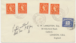 GB 1960, QEII 1/2d (4 X) As Well As Postage Due 1d On Very Fine Rare Cover With Railway-K2 "CALEDONIAN T.P.O. DAY DOWN / - Lettres & Documents