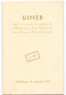 Menu - Maldegem - Diner Mariage Josée Willemarck X Daniel Surmont - 18 Sept. 1943 - Menus