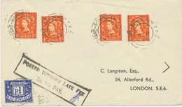 GB 1959 QEII Graphite-lined 1/2d (4 X) And Postage Due 1d On Very Fine Rare Cover W Railway-K2 "CREWE - BIRMINGHAM T.P.O - Briefe U. Dokumente