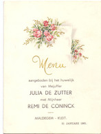 Menu - Maldegem - Feestmaal Huwelijk Julia De Zutter X Remi De Coninck - Kleit 31 Januari 1961 - Menus