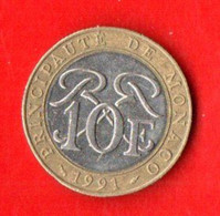 MONNAIE . PRINCIPAUTÉ DE MONACO . 10 FRANCS 1991 . " DEO JUVANTE " . RAINIER III - Réf. N°124B - - 1960-2001 Nouveaux Francs