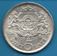 LATVIA LETTONIE 5 LATI 1932 KM# 9 Argent 835‰ Silver LATVIJAS REPUBLIKA - Latvia