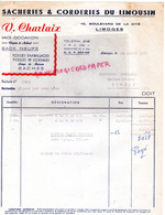 87- LIMOGES- FACTURE V. CHARLAIX -SACHERIES CORDERIES DU LIMOUSIN- SACS BACHES-15 BOULEVARD CITE-1956 VERGNAUS SUSSAC - Perfumería & Droguería