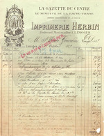 87-LIMOGES-LETTRE IMPRIMERIE HERBIN -GAZETTE CENTRE MONITEUR HAUTE VIENNE-BOULEVARD MONTMAILLER 1889- GIRARDIN ST YRIEIX - Imprimerie & Papeterie