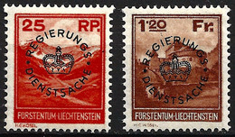 RARE Liechtenstein 1933: REGIERUNGS-DIENSTSACHE Zu D 9-10 Mi D 9-10 Yv TS 9-10 * MLH (Zu CHF 375.00 -50%) - Dienstmarken