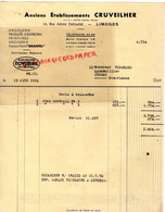 87- LIMOGES- FACTURE CRUVEILHER DROGUERIE BROSSERIE GRANTIL-14 RUE ADRIEN DUBOUCHE- VERGNAUD QUINCAILLER A SUSSAC-1956 - Drogerie & Parfümerie