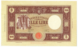 1000 LIRE BARBETTI GRANDE M TESTINA RETRO BI 22/09/1943 SUP- - Regno D'Italia – Autres