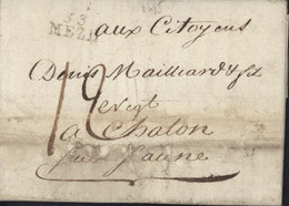 Hérault Marque Postale 33 MEZE 19x9 Noir Du 12 Pluviose An III République Taxe Manuscrite 12 Pour Chalons Sur Saône - 1701-1800: Précurseurs XVIII