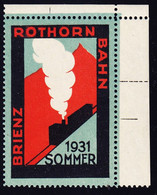 1931 Reklame Vignette Rothorn Bahn Brienz. Postfrisches Eckrandstück. - Spoorwegen