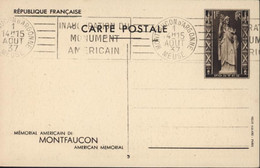 Entier Mémorial Américain De Montfaucon CAD Flamme Inauguration Monument Americain CAD Montfaucon D'Argonne 1 8 37 - Standard Postcards & Stamped On Demand (before 1995)