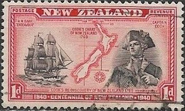 NEW ZEALAND 1940 Centenary Of Proclamation Of British Sovereignty. - 1d -  Endeavour, Chart Of New Zealand And CaptainFU - Gebruikt