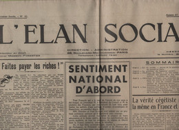 L'ELAN SOCIAL 17 12 1938 - FAIRE PAYER LES RICHES - APPRENTISSAGE - APPEL DISSOLUTION PARTI COMMUNISTE - VW COCCINELLE - Allgemeine Literatur