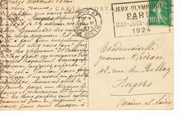 MARQUE POSTALE -  JEUX OLYMPIQUES 1924 - RUE DE LA BEOTIE - 28-11-1923 - - Ete 1924: Paris