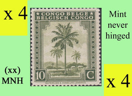 1942 ** BELGIAN CONGO / CONGO BELGE = COB 249 MNH OLIVE PALM TREE : BLOCK OF -4- STAMPS WITH ORIGINAL GUM - Blocks & Sheetlets