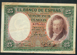 SPAIN P81 25 PESETAS 1931 #3.376......   VF - 1-2-5-25 Peseten