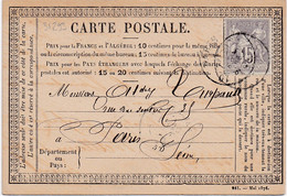 31293# SAGE N°66 SEUL CARTE PRECURSEUR 1876 NORD Pour PARIS - Vorläufer