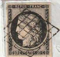 FRANCE Numéro 3 Noir Sur Blanc Sur Fragment  Premier Choix Belle Oblitération Grille - 1849-1850 Ceres