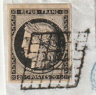 FRANCE Numéro 3 Noir Sur Blanc Sur Fragment  Premier Choix Belle Oblitération Grille - 1849-1850 Ceres