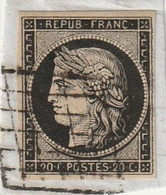 FRANCE Numéro 3 Noir Sur Blanc Sur Fragment  Premier Choix Belle Oblitération Grille - 1849-1850 Ceres