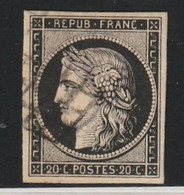 FRANCE Numéro 3 Noir Sur Blanc Oblitération Grille TTB - 1849-1850 Ceres