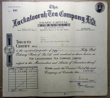 INDIA 1957 LACKATOORAH TEA COMPANY LIMITED....SHARE CERTIFICATE - Agriculture