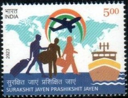 India 2023 17th Pravasi Bhartiya Divas, NRI, Ship, Aeroplane, Tourist, World Map MNH (**) Inde Indien - Nuevos