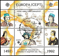 Turkish Cyprus, Zypren - 1992 - Europa Cept - 1.Mini S/Sheet - USED - Gebraucht