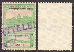 1932 Hungary Consular VISA Revenue Tax Stamp LAKE BALATON Tihany Abbey Church PARLIAMENT KING 6 2 Gold Pengő OVERPRINT - Revenue Stamps