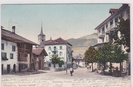 Charmey, Centre Animé, Hôtel Du Sapin Et Maisons De L'autre Côté De La Rue - Charmey