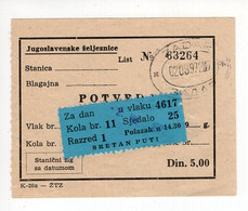 1971. YUGOSLAVIA,CROATIA,ZADAR,RAILWAY TICKET - Europe