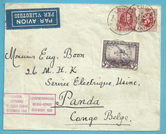 256+282+LP5 Op Brief Per Luchtpost (avion) Stempel LEUVEN Naar PANDA (Congo-Belge), 1ere Liaison Aérienne Belgique Congo - 1922-1927 Houyoux