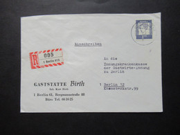 1961 Berlin (West) Bedeutende Deutsche Nr.212 EF Einschreiben Ortsbrief Berlin Umschlag Gaststätte Birth Berlin 61 - Lettres & Documents