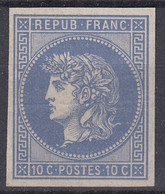 FRANCE : 1876 - ESSAI PROJET GAIFFE 10c BLEU NEUF - A VOIR - COTE 220 € - Proofs, Unissued, Experimental Vignettes