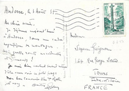 ANDORRE   -  TIMBRE  N° 147  -  CROIX GOTHIQUE  -  1955    -  SEUL SUR LETTRE - Briefe U. Dokumente