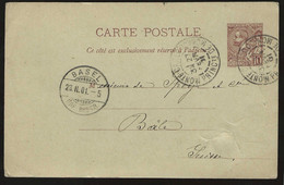 CARTE POSTALE ENTIER MONACO MONTE CARLO 1901 POUR BALE SUISSE - Briefe U. Dokumente