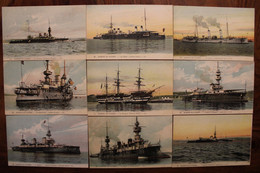 AK 1910's Lot De 14 CPA Colorées Navire De Guerre Identifiés Sous Marin Marine - Oorlog 1914-18