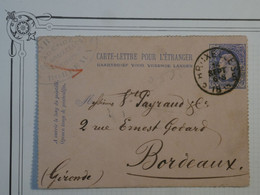 BL16 BELGIQUE  CARTE  LETTRE ENTIER  1885 BRUXELLES A  BORDEAUX FRANCE +40 C DENTELé+  +AFFRANCH. INTERESSANT+ + - Andere & Zonder Classificatie